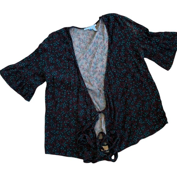 Draper James Botanic Print Waist Tie Blouse 14 - Picture 1 of 7